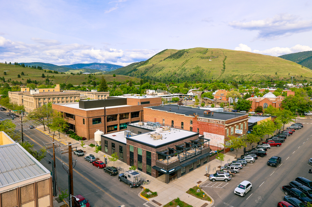 Downtown Missoula Montana as seen from the AC Hotel rooftop bar
