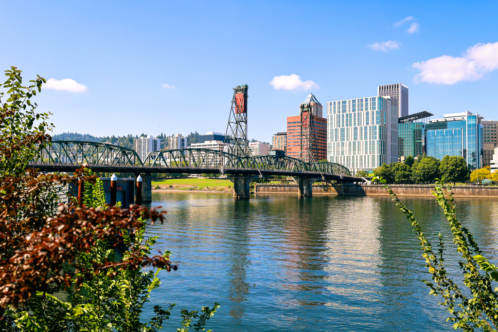 Downtown Portland, Oregon skyline from east bank esplanade