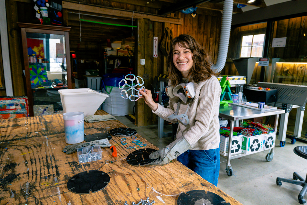 Precious Plastics initiative from Breck Creates, recycling old plastic sleds into art