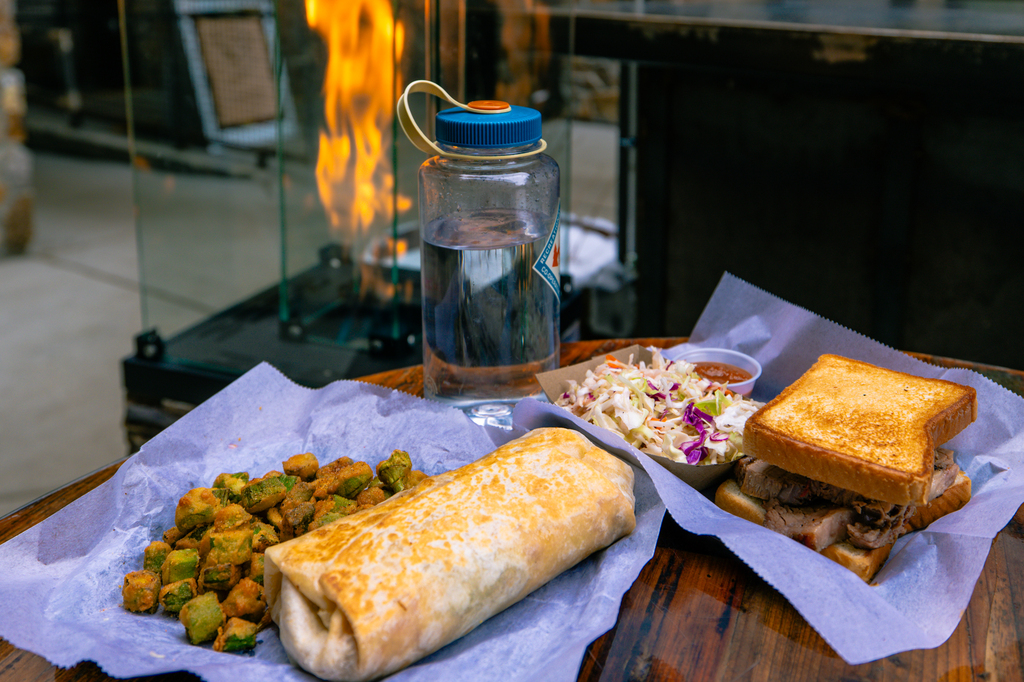 Vegetarian and meat lunch at Back to Texas BBQ in Frisco, Colorado